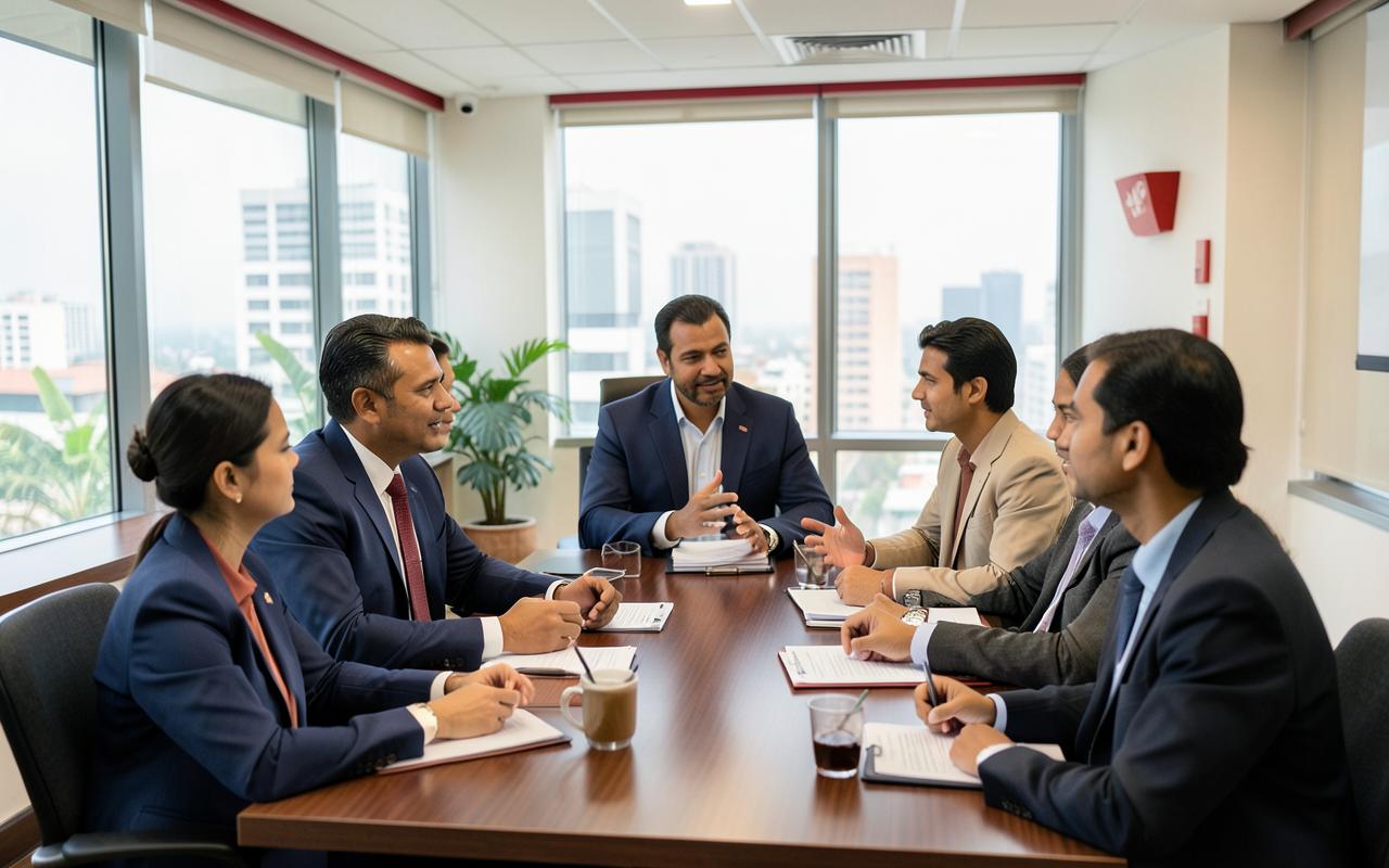 Legal adviser meeting professionals about workplace matters