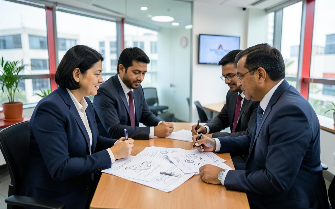 Legal team reviewing intellectual property and licensing materials