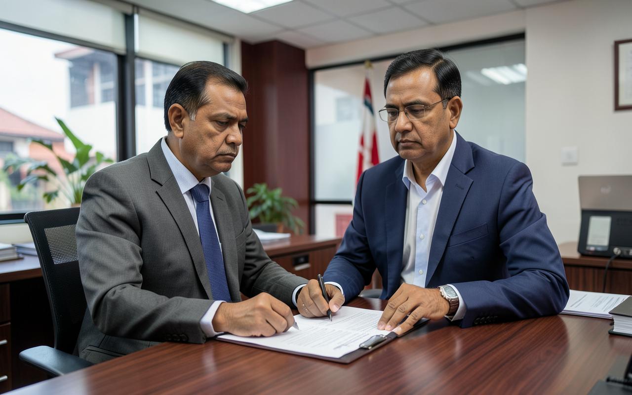 Senior legal advisers preparing documents for a regulatory matter